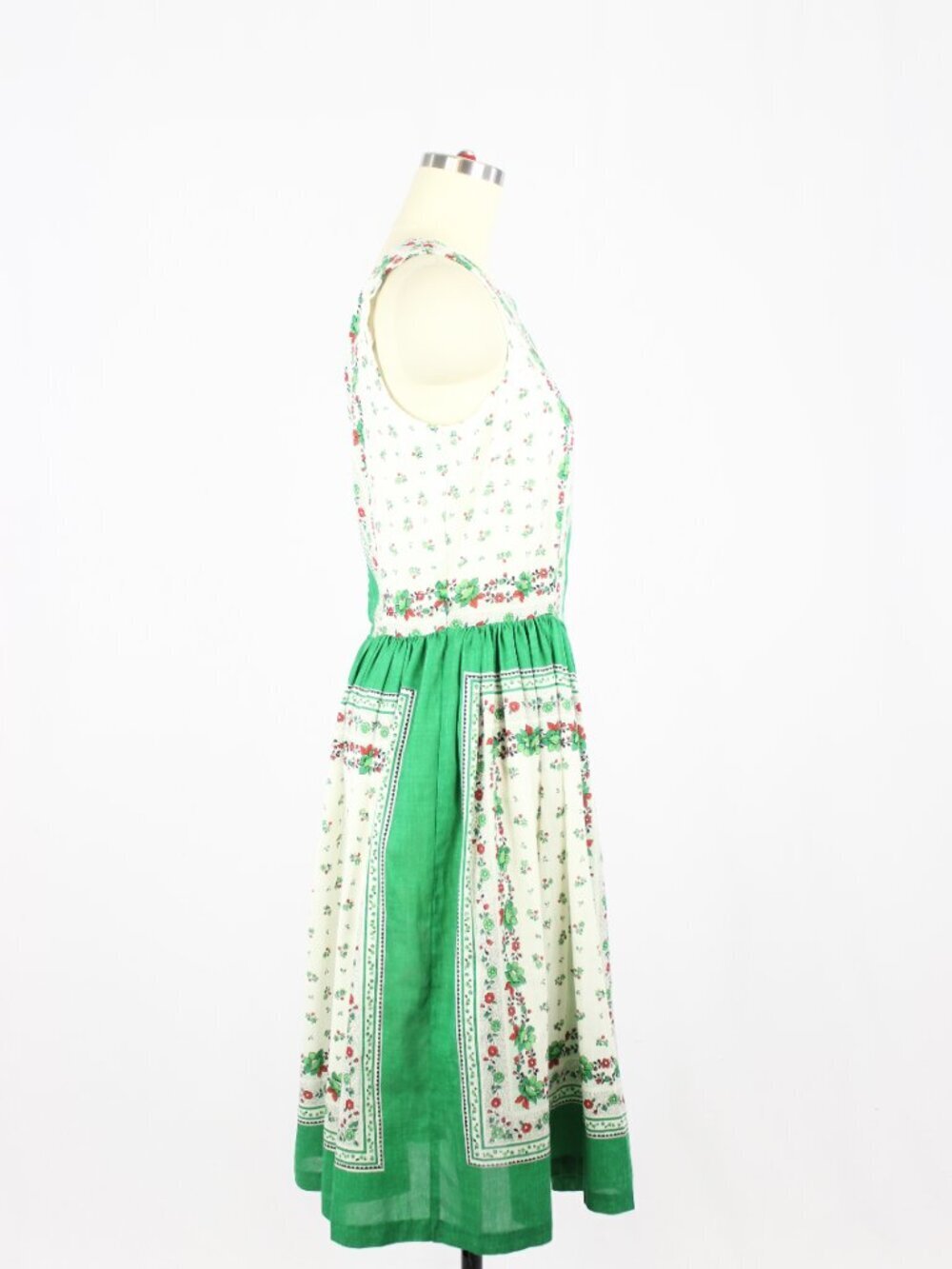 Vintage 80's JCPENNEY Green Floral Polycotton Law Fit & Flare Dress, Size 15/16 - Picture 2 of 15